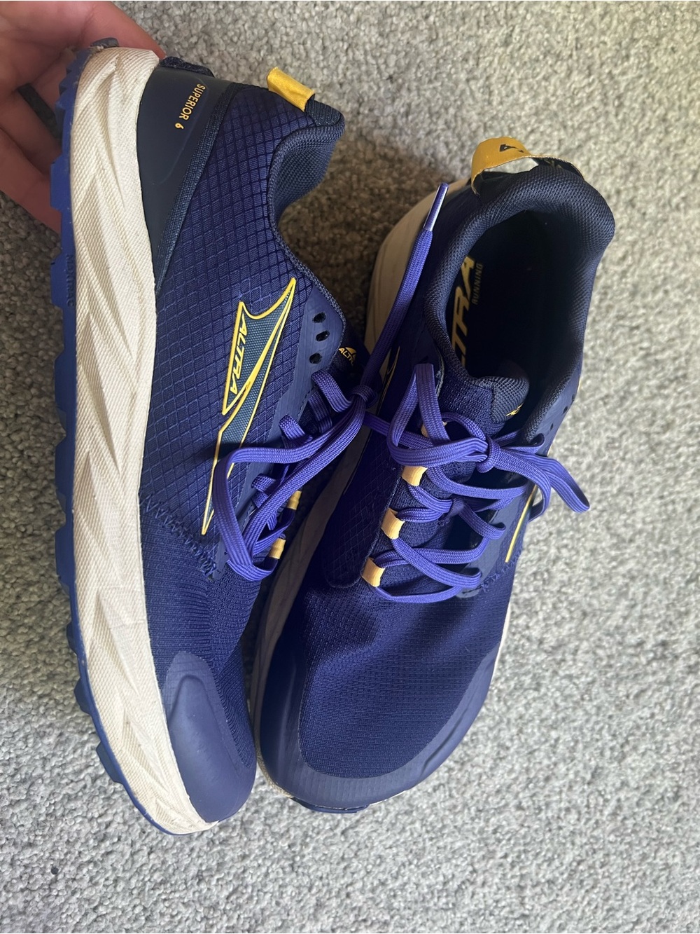 Altra Navy Purple Trail Runners with Yellow Detail